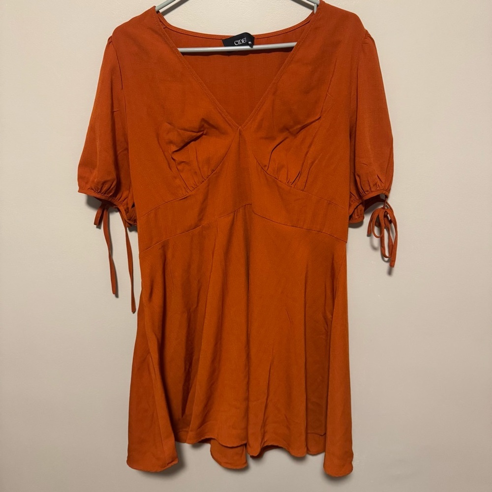 Cider Burnt Orange Tie Sleeve Mini Dress - Women’s 1X - Picture 3 of 10